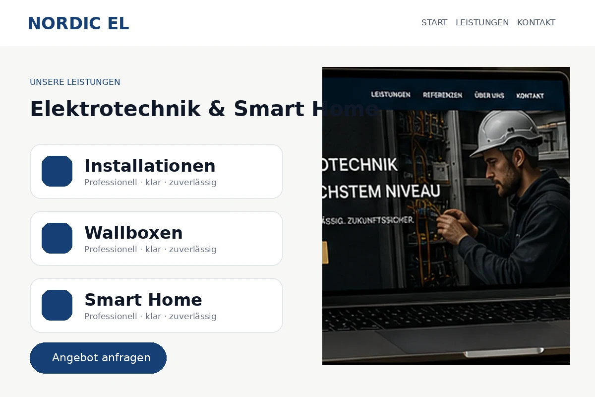 Nordic El Elektriker Konzept – Desktop-Detail
