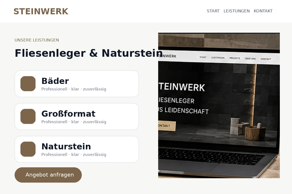 SteinWerk Fliesenleger Konzept – Desktop-Detail
