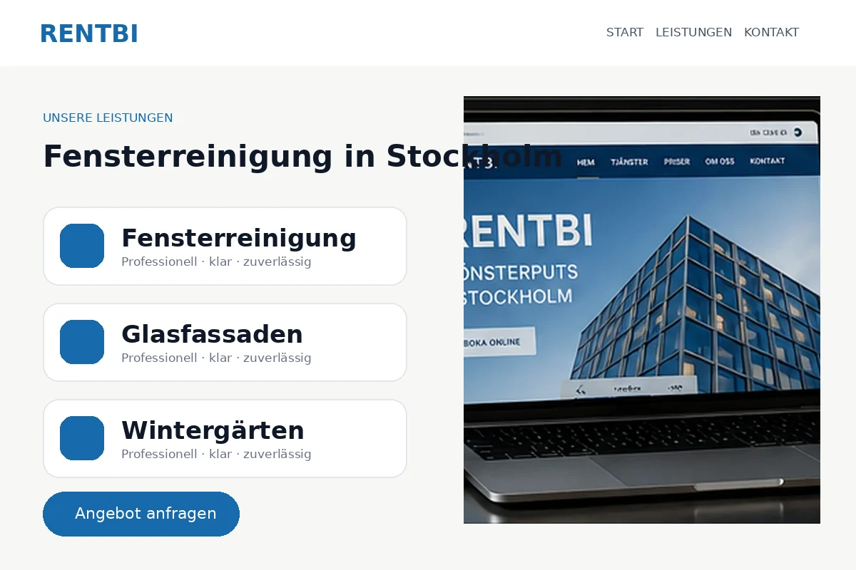 Rentbi Fensterreinigung Website – Desktop-Detail